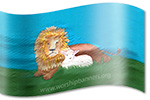 El León y el Cordero La bandera de seda de la adoración, de la guerra y del ministerio diseña